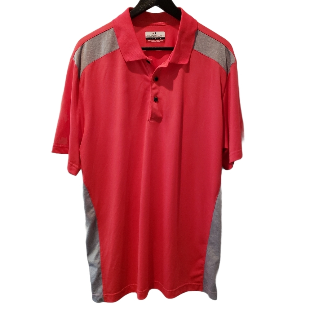 Grand Slam Pink Gray Golf Polo Shirt Sz Large Short Sleeve Athletic Performance